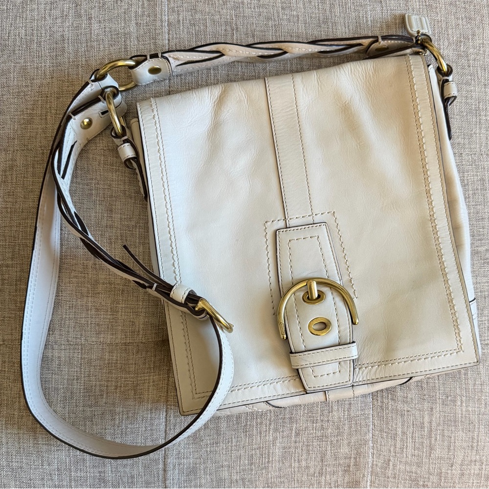 Coach Y2K Vintage SoHo Flap Crossbody Cream Leather